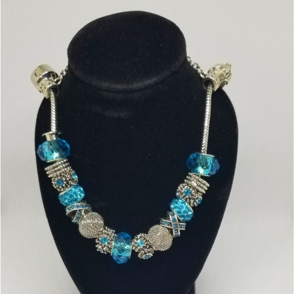 Turquoise beads bracelet with stainless steel clasp and chain
